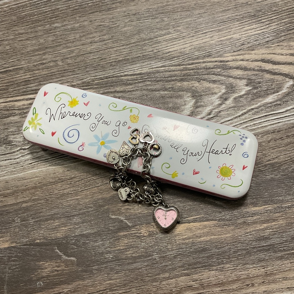 Brighton Breast Cancer Silver Watch Charm Bracelet